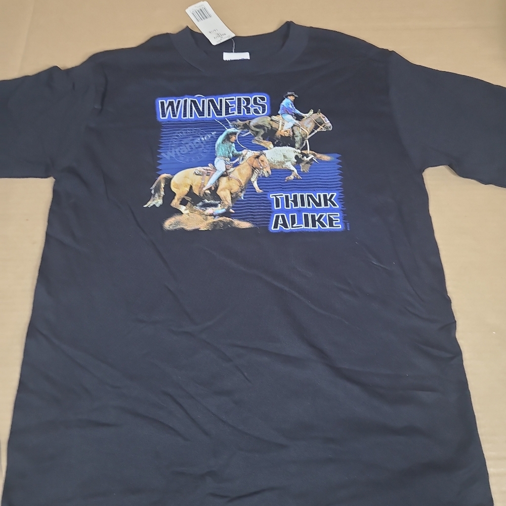 VTG‎ Y2k 2002 WRANGLER Kids XL 14-16  T SHIRT Winners Think Alike Calf Roping - Picture 8 of 11